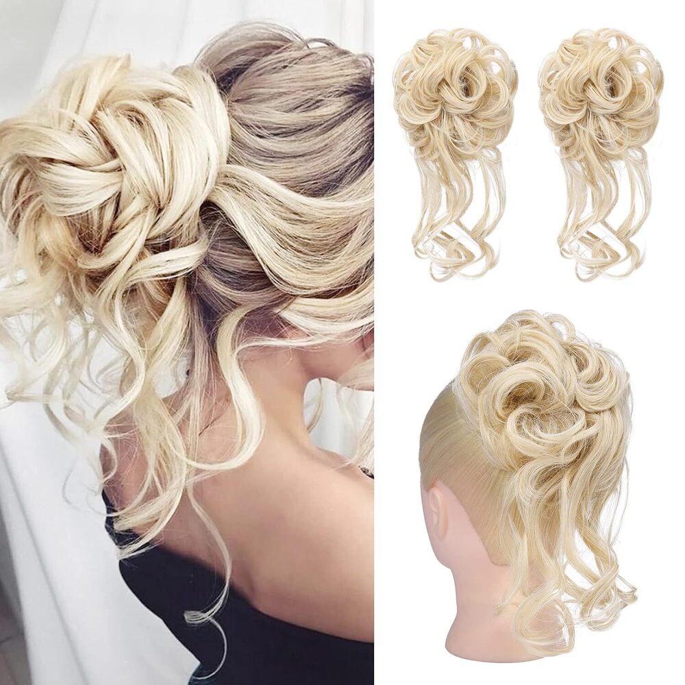 Messy Bun Hair Piece, 2PCS Tousled Updo with Tendrils Hair Bun Extensions